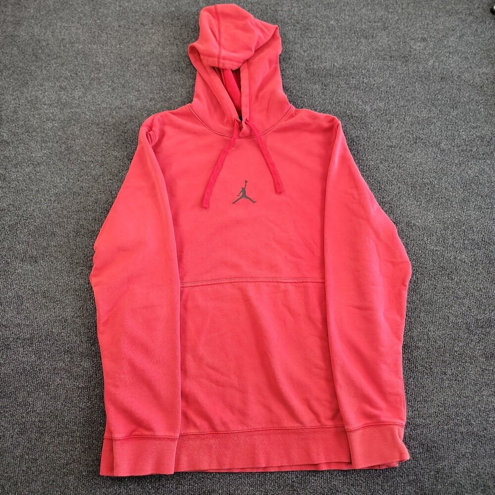 Jordan Dri Fit Hoodie Mens Medium Red Black Jump Man Center Logo Pullover